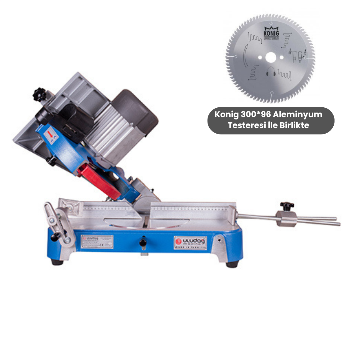 Uludağ 1.5 HP 300 MM Yatarlı Gönye Kesme Makinesi Konig 300*96 Alüminyum Testeresi İle Birlikte